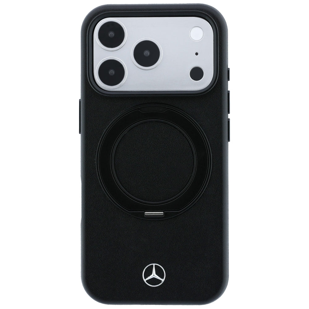 Mercedes Benz iPhone 17 Pro Max/iPhone 18 Pro Max Deksel i skinn med ringstativ, Svart