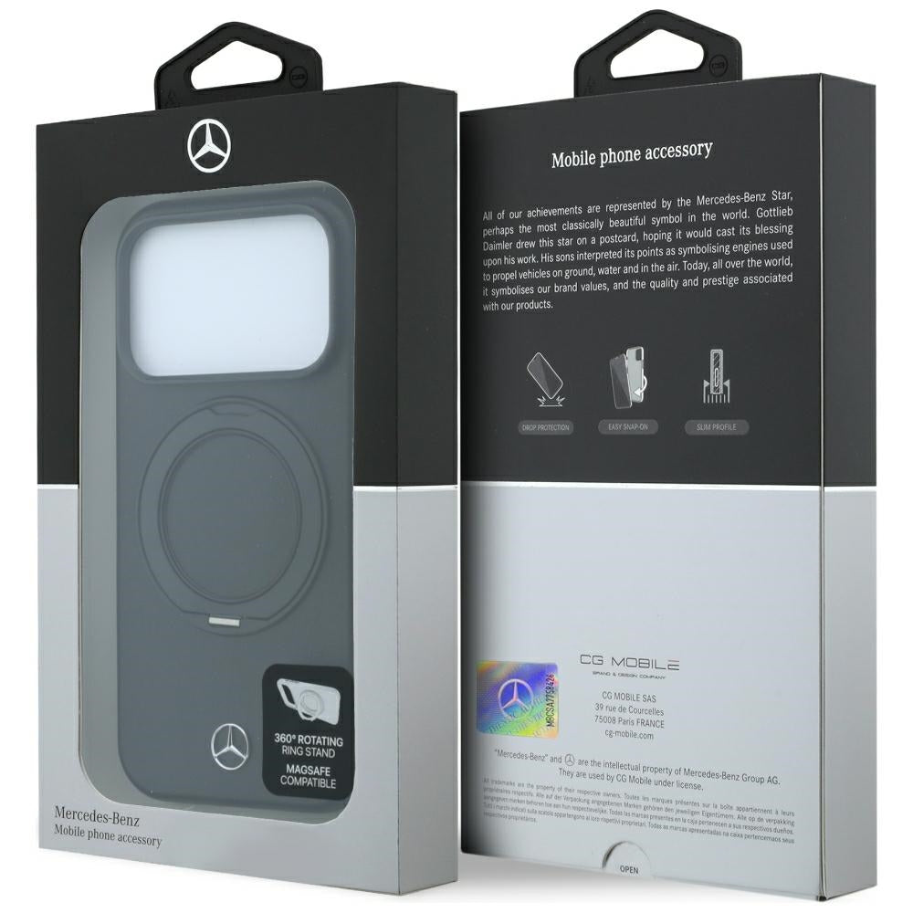 Mercedes Benz iPhone 17 Pro Max/iPhone 18 Pro Max Deksel i skinn med ringstativ, Svart