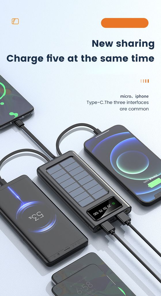 SiGN Powerbank med solceller & inbyggda kablar 20 000 mAh