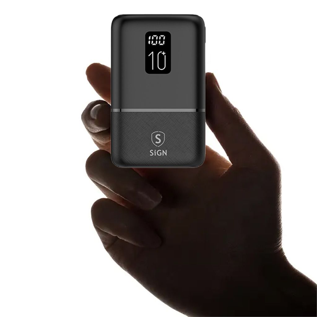 SiGN Mini Powerbank med Display 10 000mAh Svart