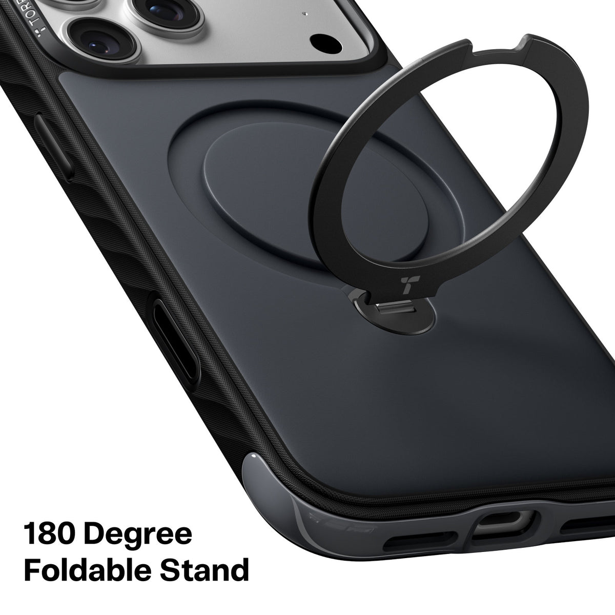 Torras iPhone 18 Pro Deksel Ostand Q3 Rugged Jet Black