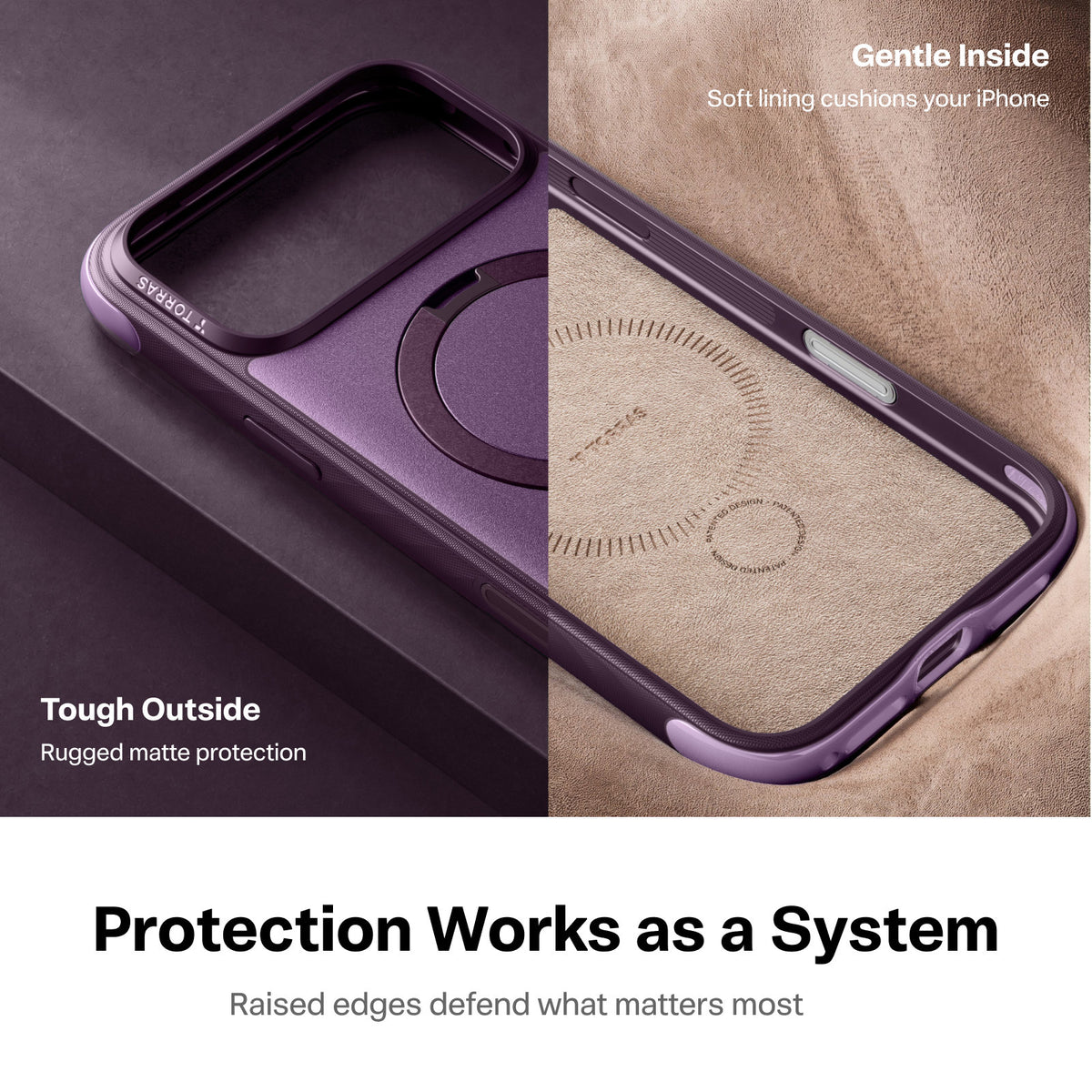 Torras iPhone 18 Pro Max Deksel Ostand Q3 Rugged Plum Purple