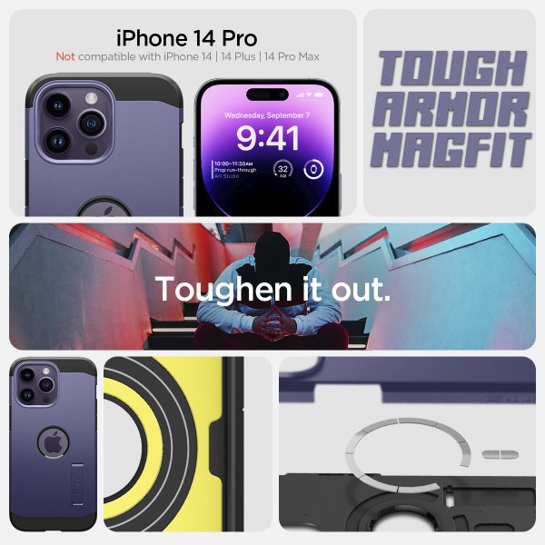 Spigen iPhone 14 Pro Deksel Tough Armor MagFit Deep Purple