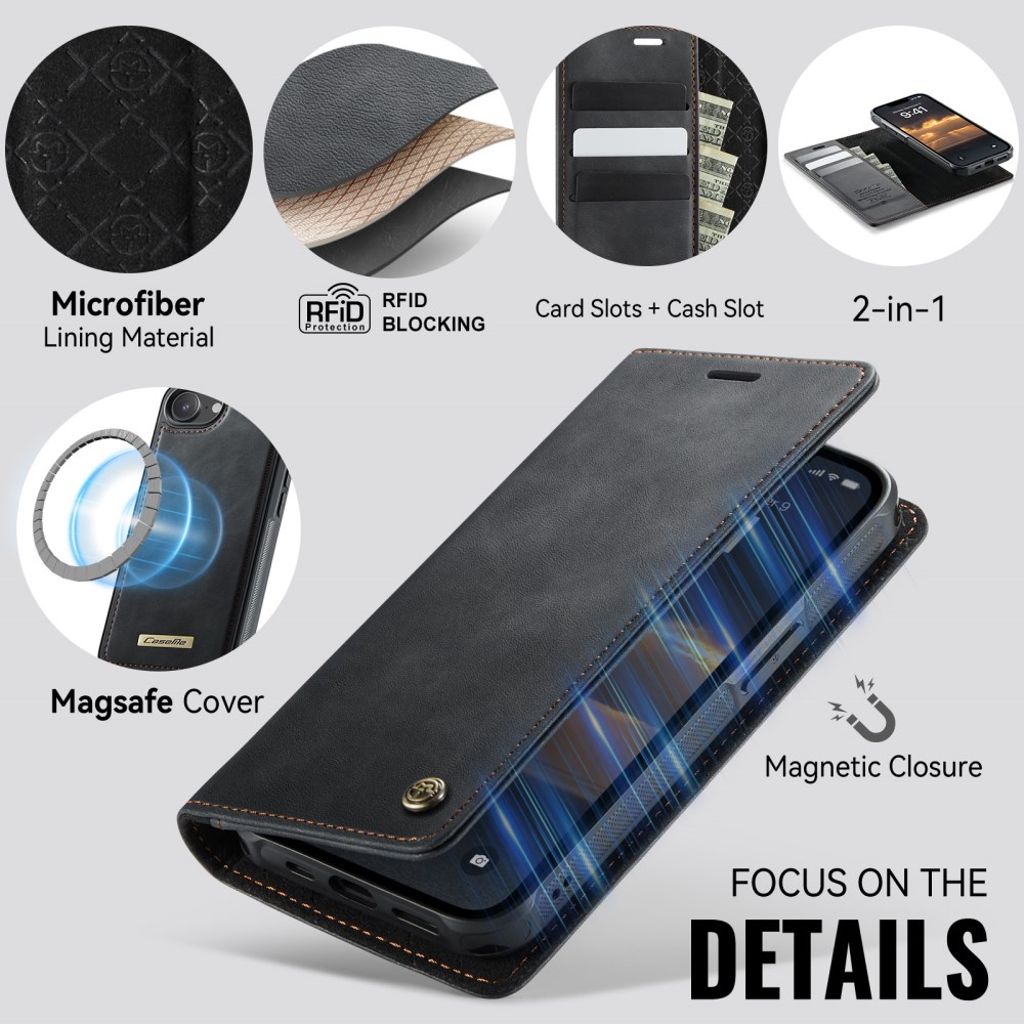 CaseMe iPhone 16e/iPhone 17e Etui C49 Series Svart