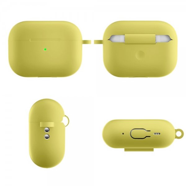 AirPods Pro 2 Deksel i Silikon med Karabinkrok Gul