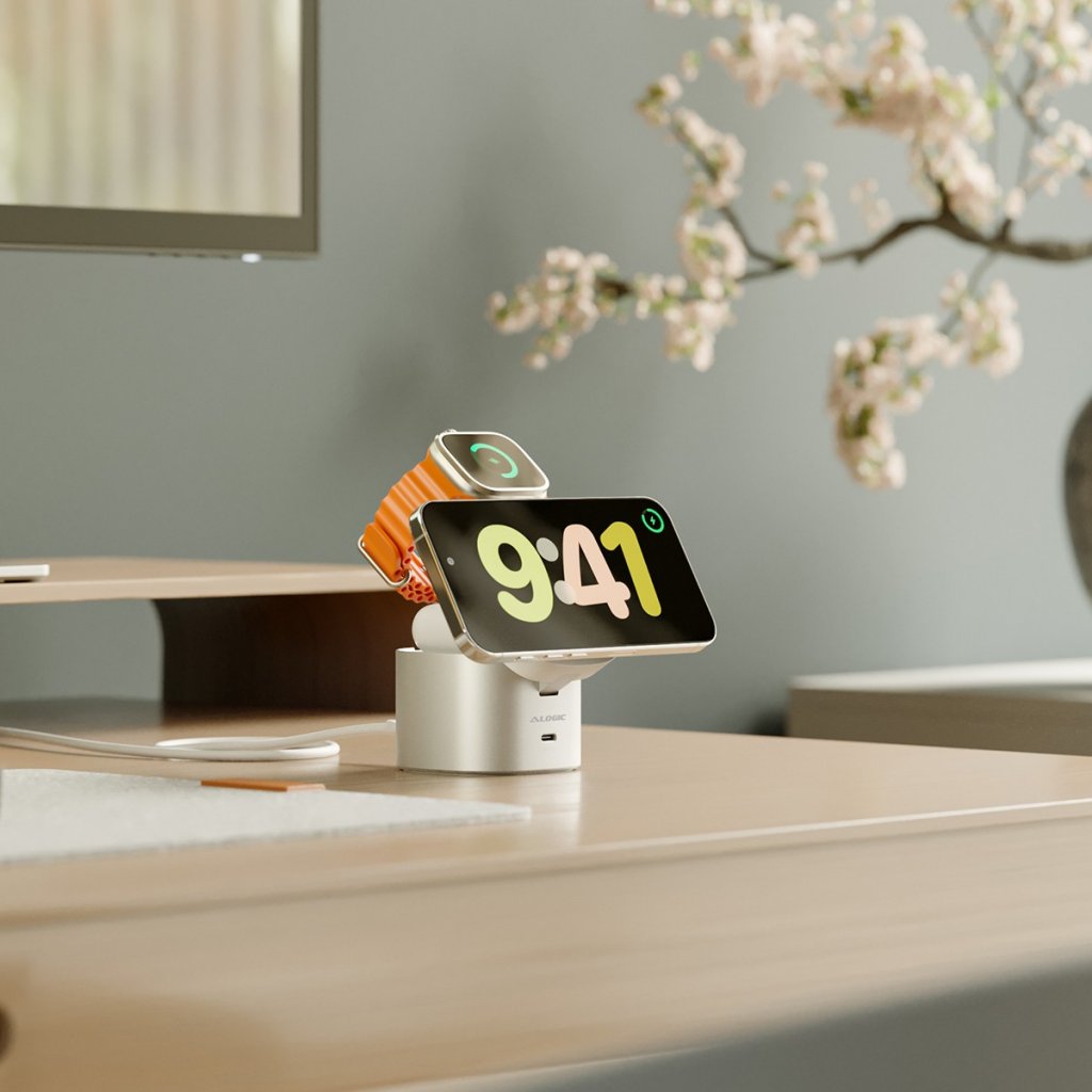 Alogic Trådløs lader PowerPod 4-i-1 Qi2 Hvit