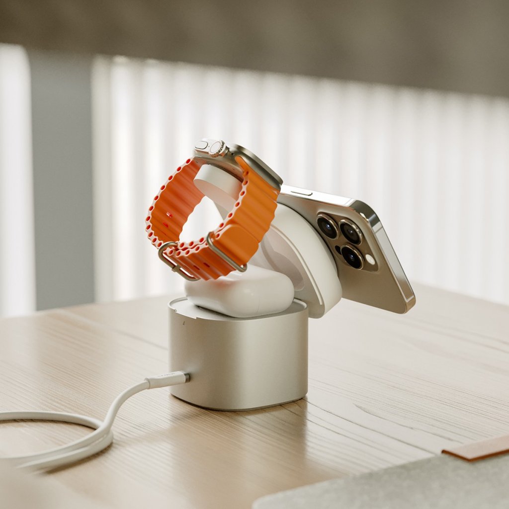 Alogic Trådløs lader PowerPod 4-i-1 Qi2 Hvit