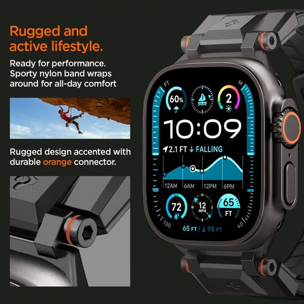 Spigen Apple Watch 44/45/46mm/Ultra 49mm Armbånd DuraPro Armor Svart