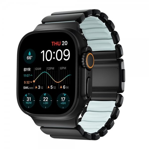 Nomad Apple Watch 44/45/46mm/Ultra 49mm Armbånd Stratos Band Svart Icy Blue Glow