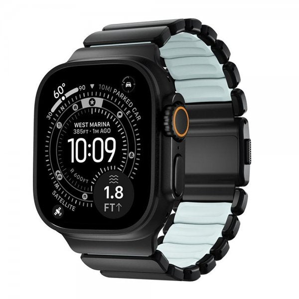 Nomad Apple Watch 44/45/46mm/Ultra 49mm Armbånd Stratos Band Svart Icy Blue Glow