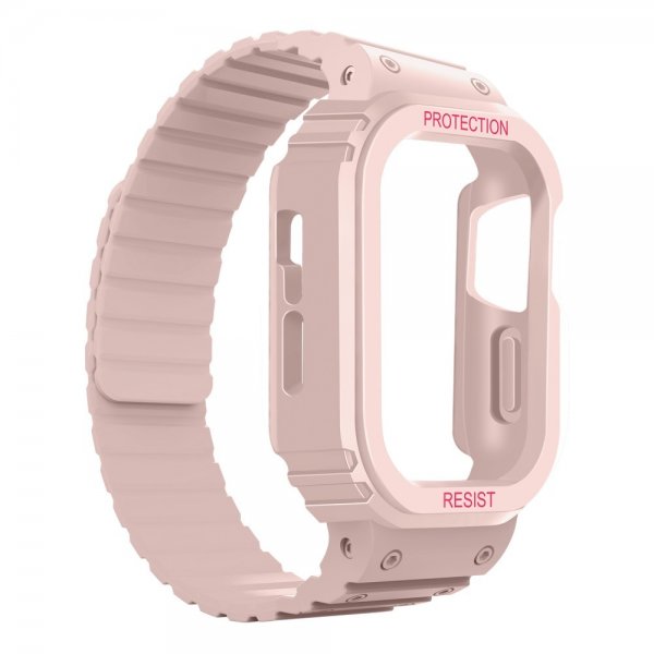 Apple Watch 44/45mm Armbånd med Deksel Silikon Magnetlukking Rosa