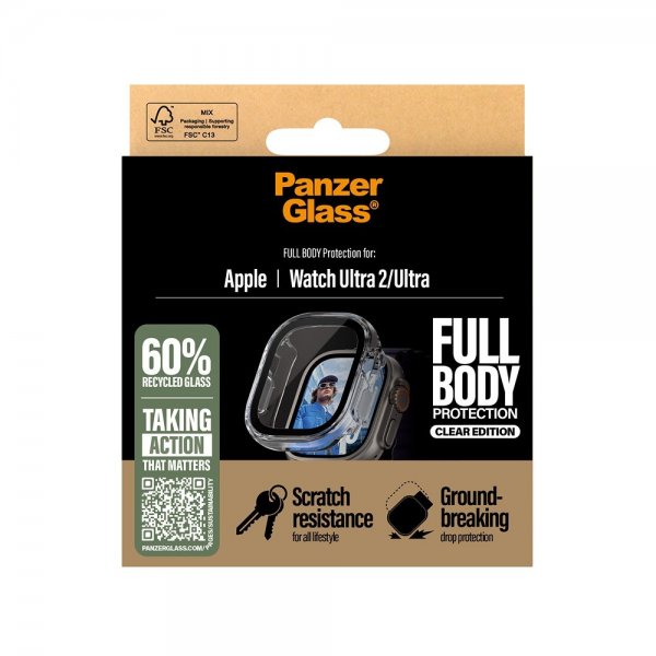 PanzerGlass Apple Watch Ultra 1/2 49mm Deksel Skjermbeskytter Full Body Protection Transparent