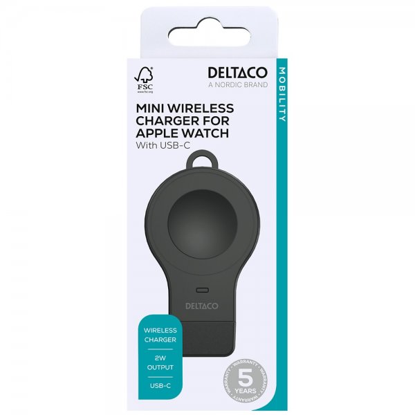 Deltaco Apple Watch Laddare Mini Wireless Charger USB-C