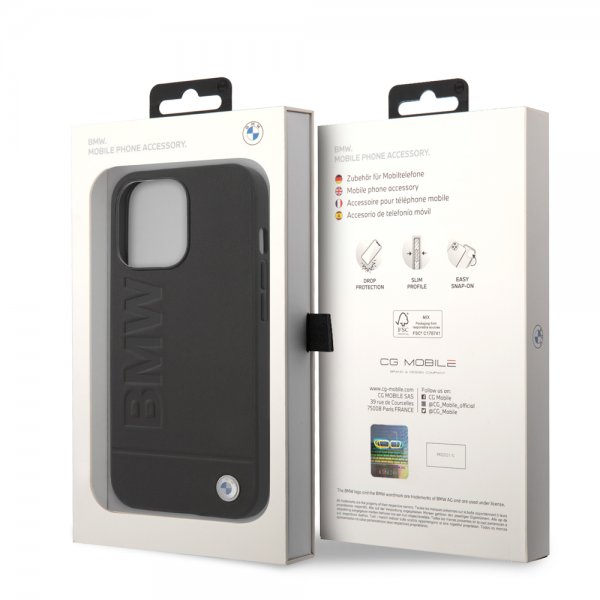 BMW iPhone 14 Pro Deksel Hot Stamp Metal Logo Svart