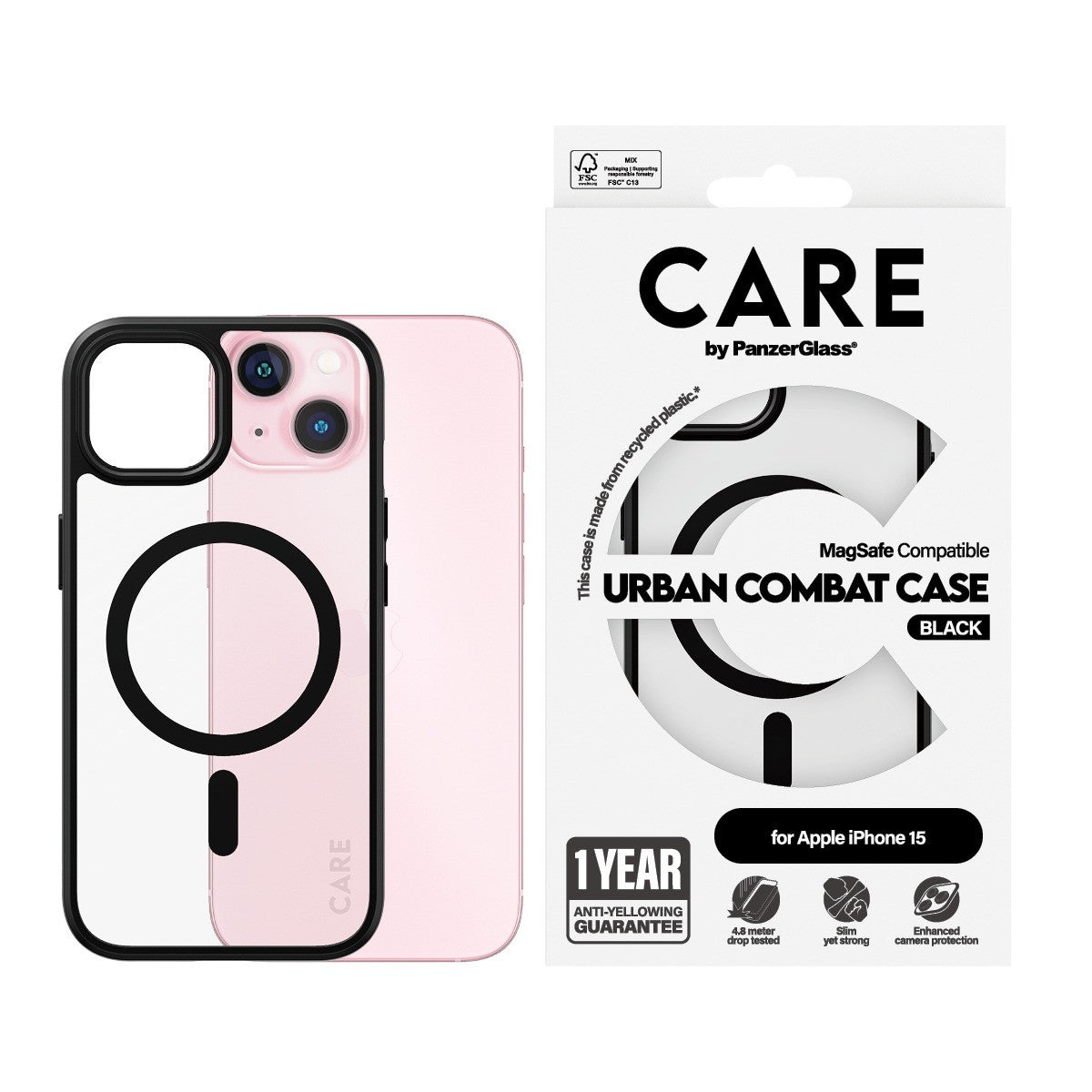 CARE by PanzerGlass iPhone 15 Deksel Urban Combat MagSafe Svart