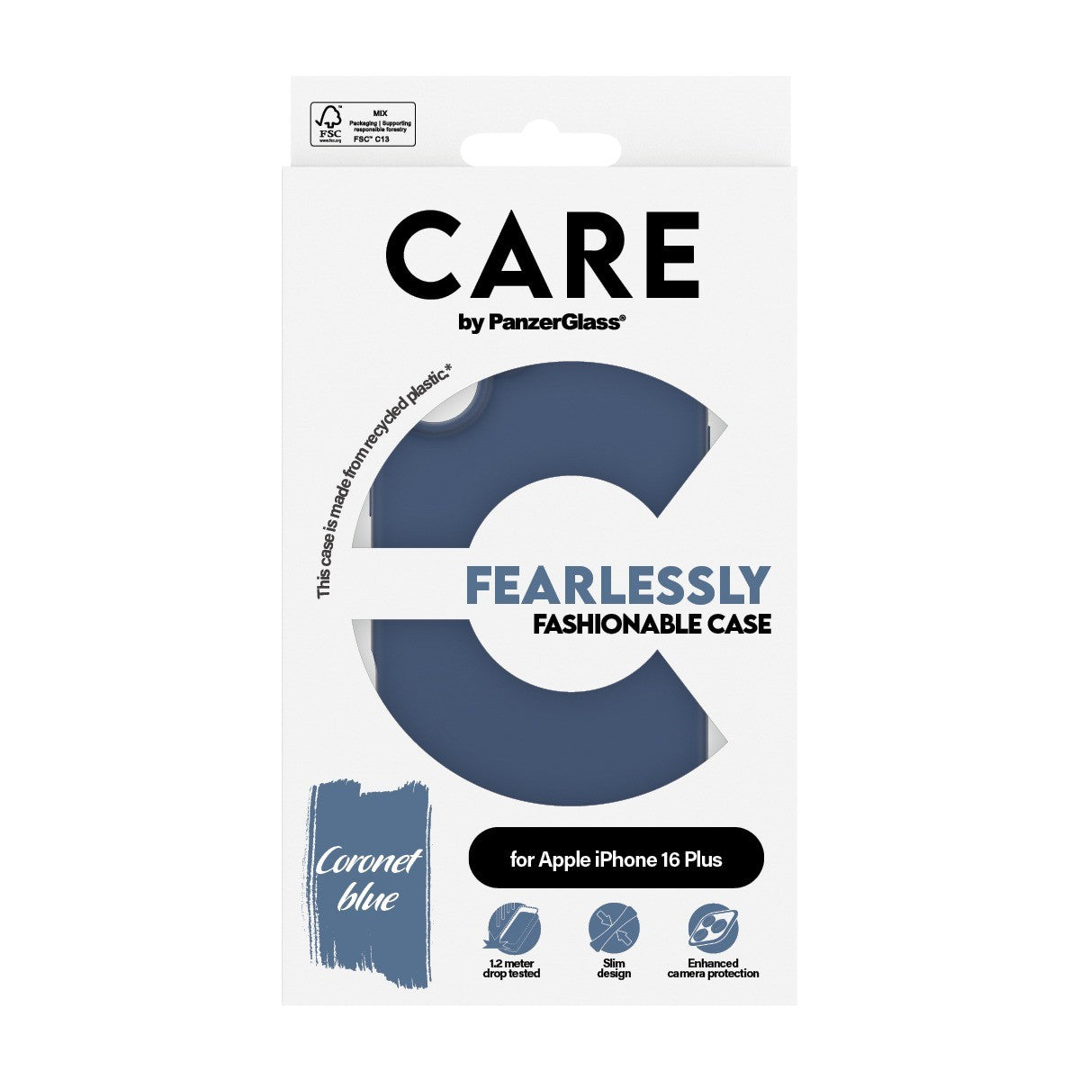 CARE by PanzerGlass iPhone 16 Plus Deksel Fashionable Blå