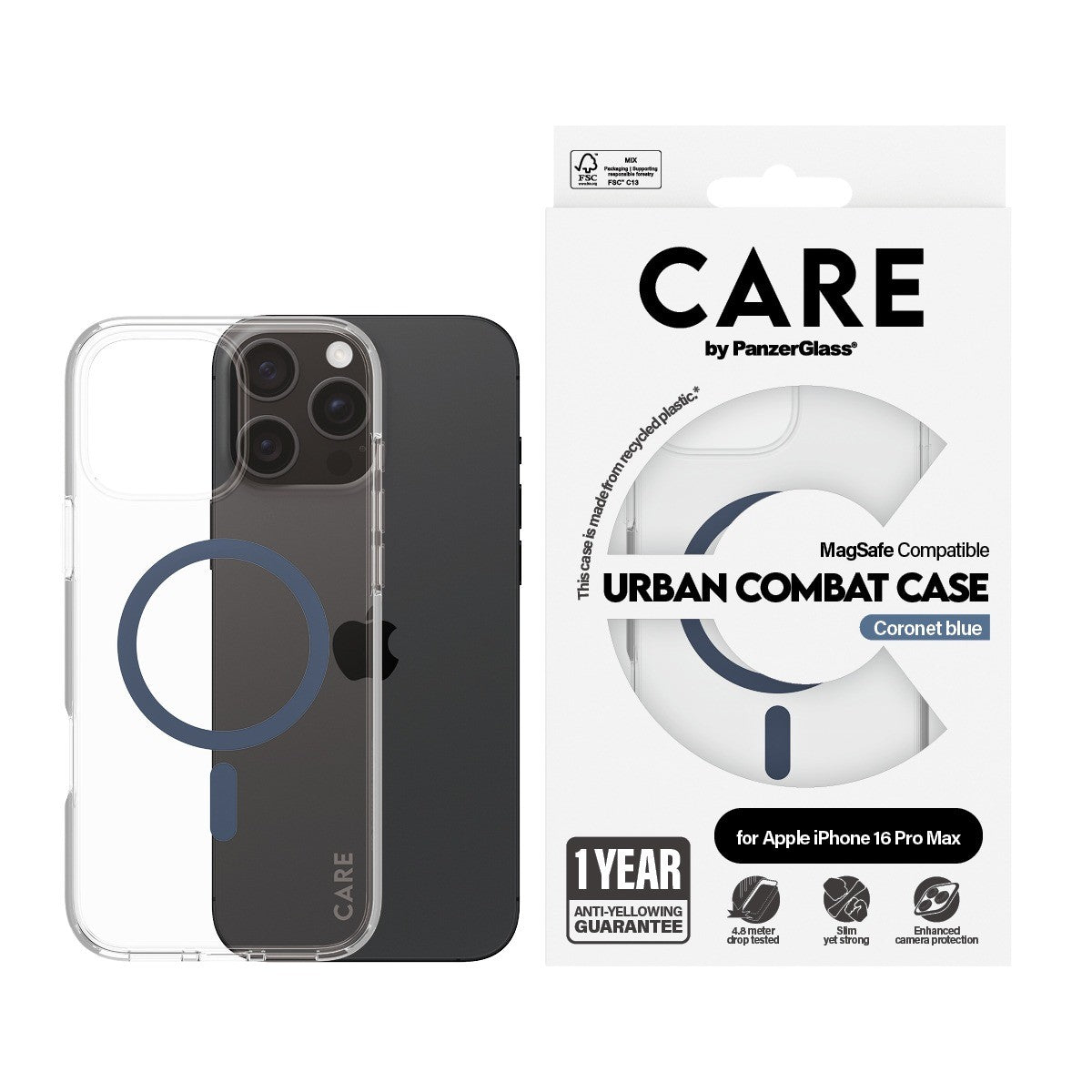 CARE by PanzerGlass iPhone 16 Pro Max Deksel Urban Combat MagSafe Blå