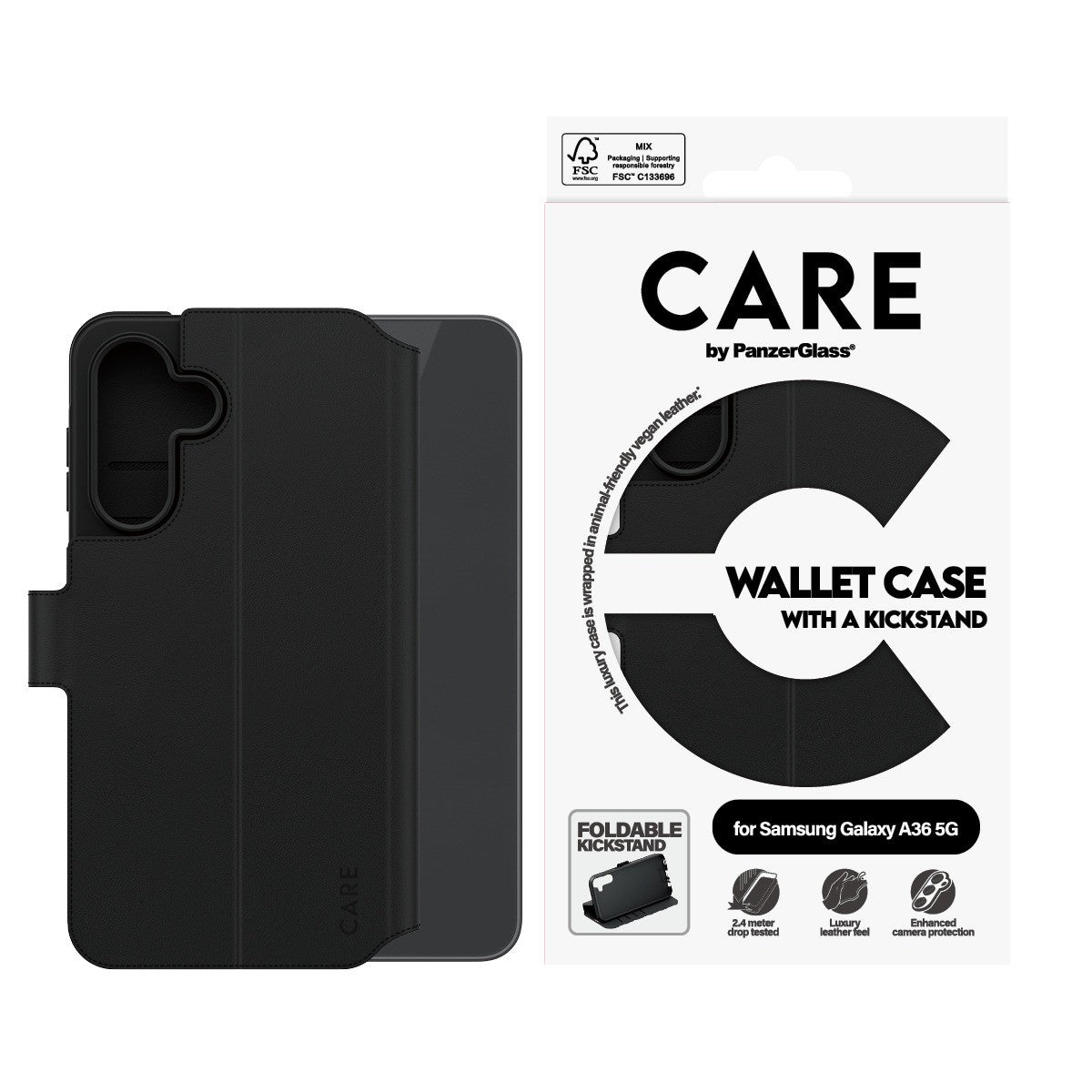 CARE by PanzerGlass Samsung Galaxy A36 Etui Wallet Kickstand Svart