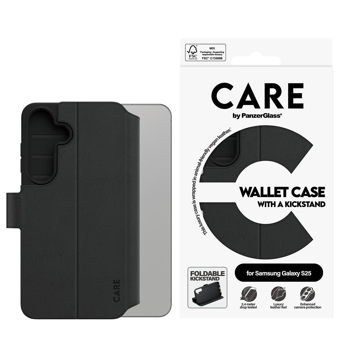CARE by PanzerGlass Samsung Galaxy S25 Etui Wallet Kickstand Svart