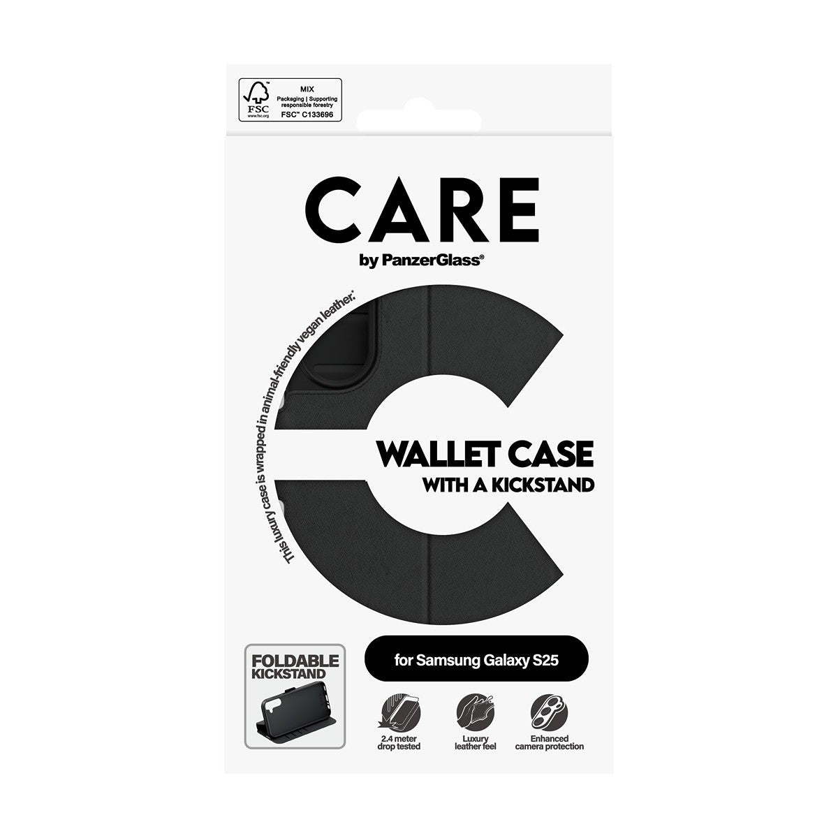 CARE by PanzerGlass Samsung Galaxy S25 Etui Wallet Kickstand Svart