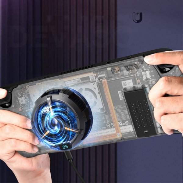 Devaso Steam Deck Deksel med stativ og magnetisk vifte transparent grå