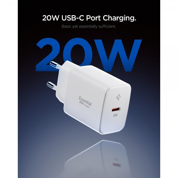 Spigen Essential Lader 20W USB-C Hvit
