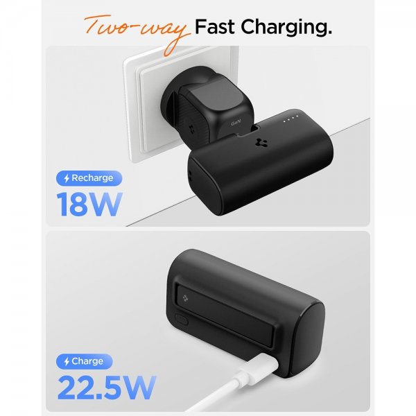 Spigen Essential Powerbank med Stativ 5000 mAh 22.5W Svart