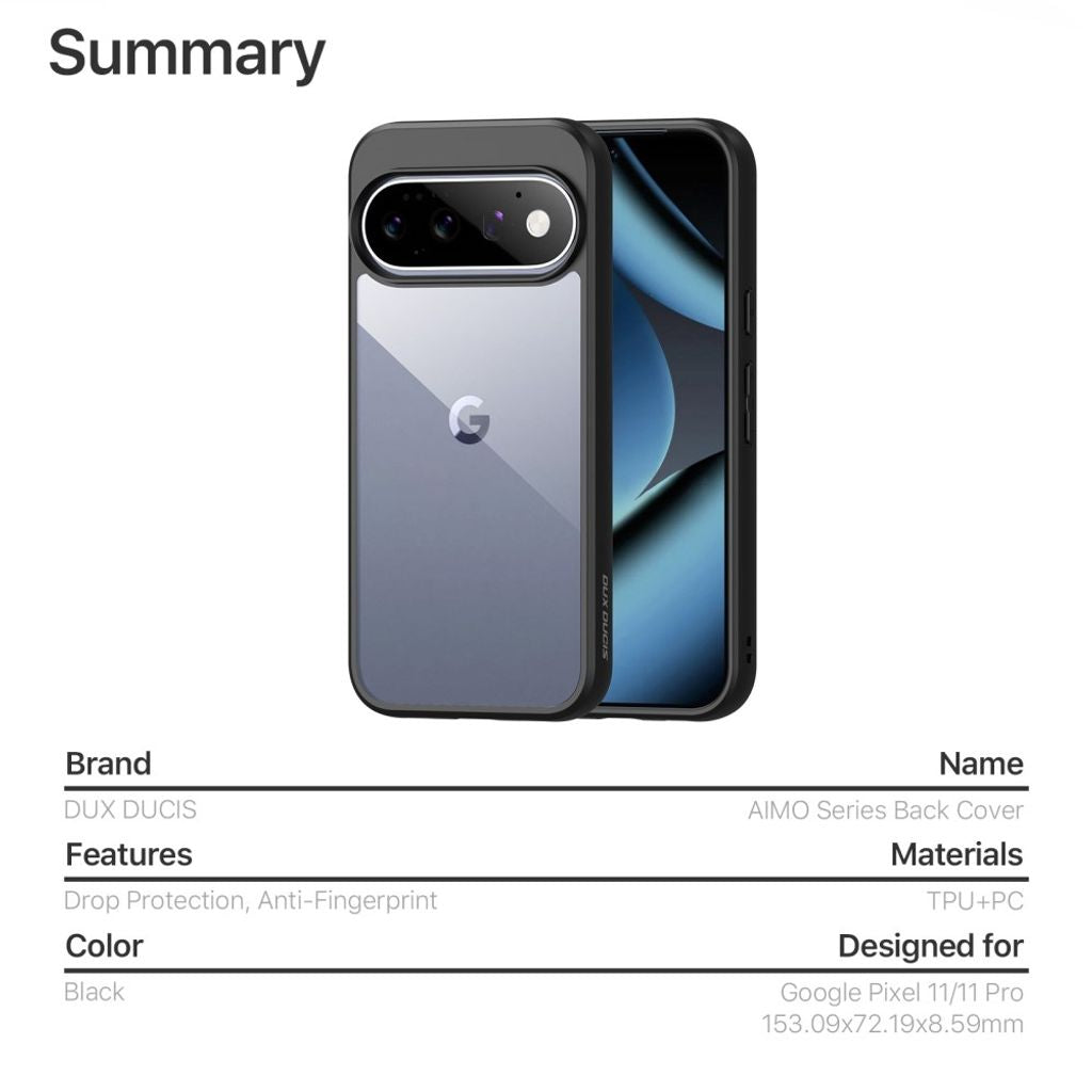 Dux Ducis Google Pixel 11/Google Pixel 11 Pro Deksel Aimo Series Svart