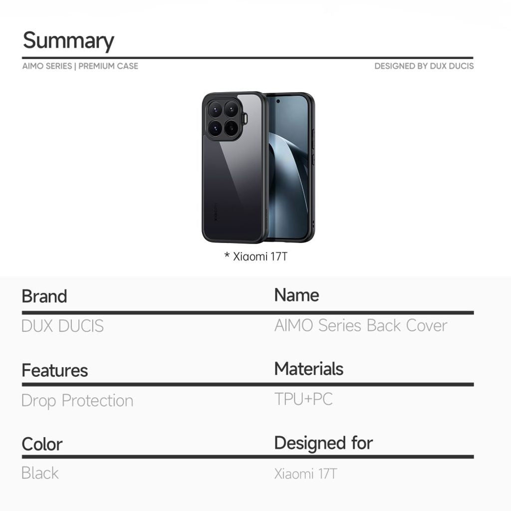 Dux Ducis Xiaomi 17T Deksel Aimo Series Svart