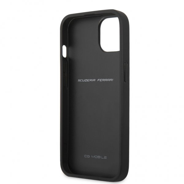 Ferrari iPhone 13 Deksel Carbon Effect Metal Logo Vertical Stripe Svart
