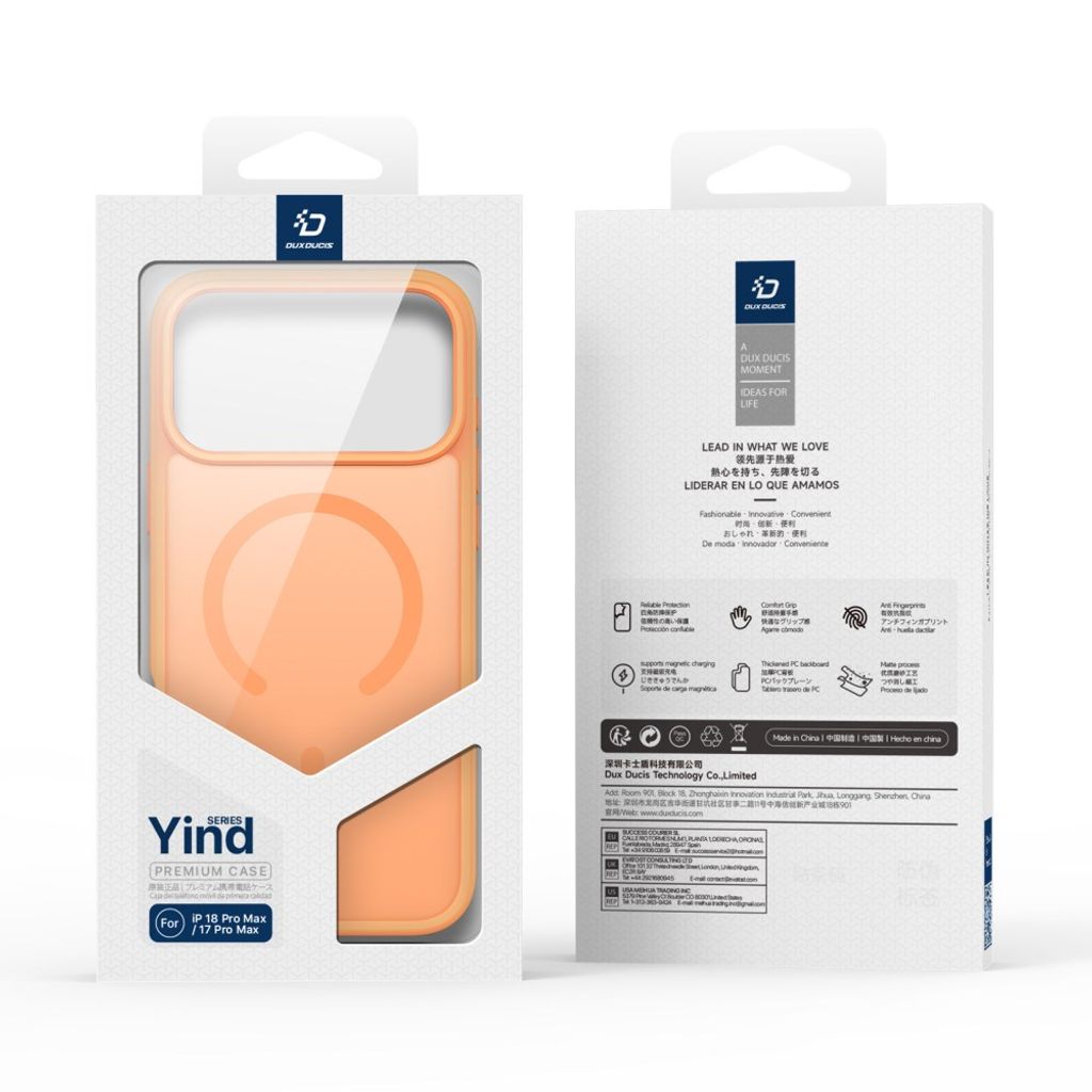 Dux Ducis iPhone 17 Pro Max/iPhone 18 Pro Max Deksel Yind Series MagSafe Oransje