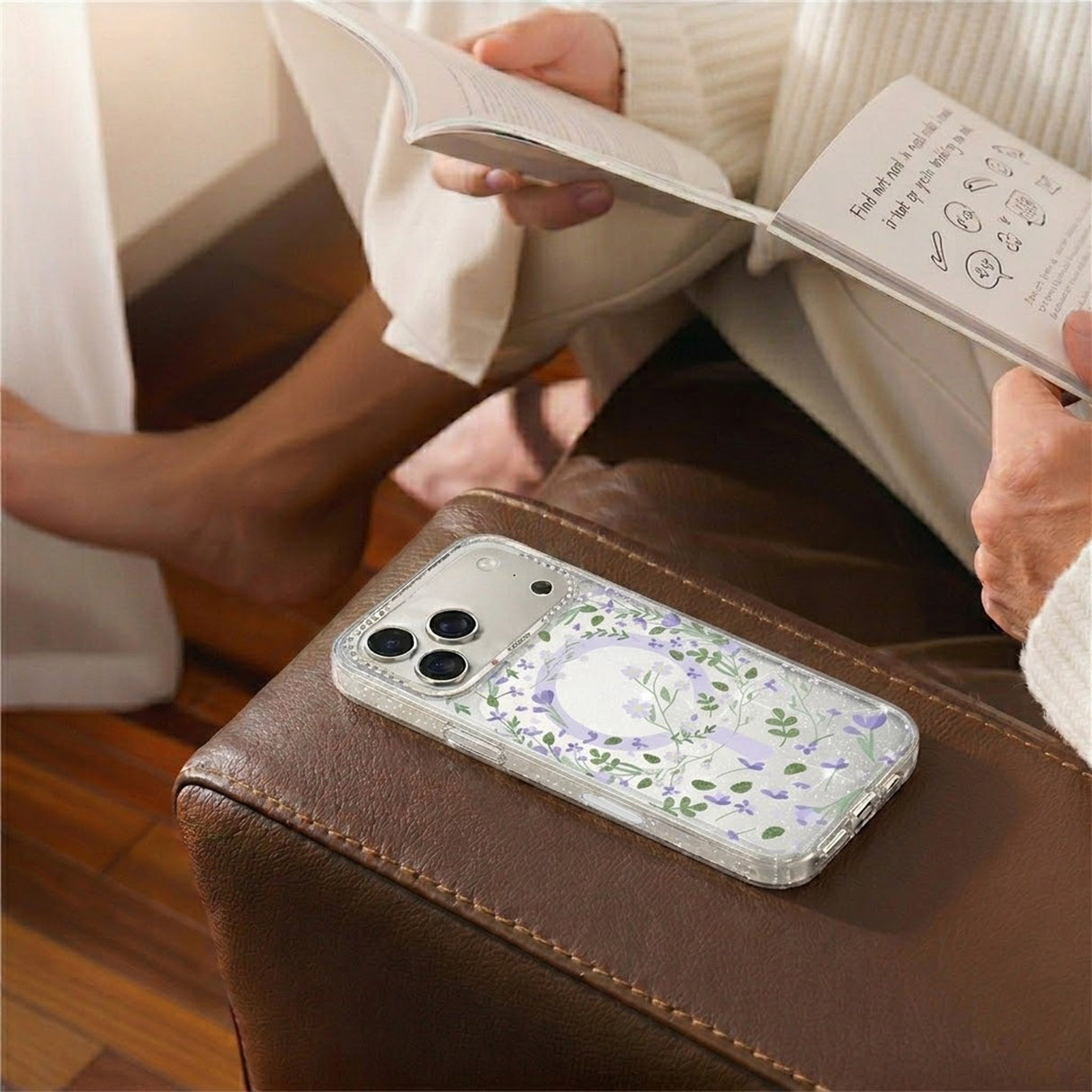 iPhone 17 Pro Max Deksel Blomstermønster MagSafe Lilla