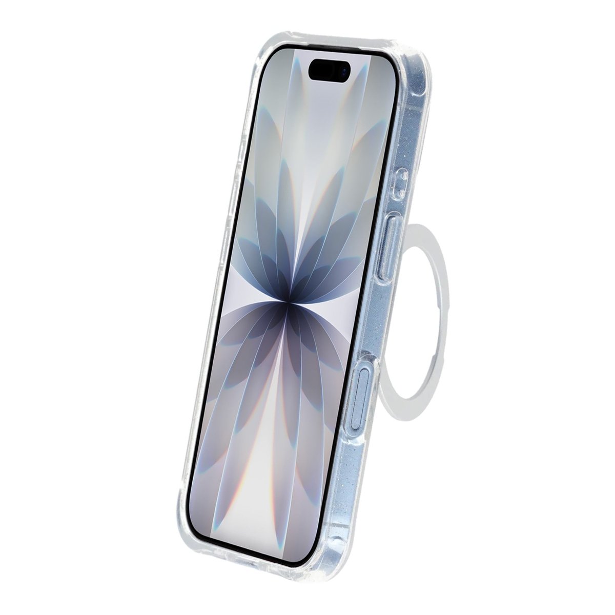 iPhone 17 Deksel med glitter og stativ, MagSafe, Hvit