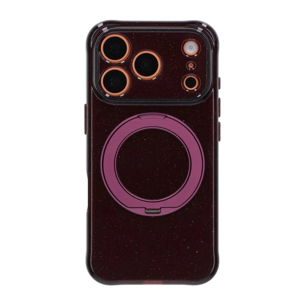 iPhone 17 Pro Max/iPhone 18 Pro Max Deksel Glitter Stativ MagSafe Mørkerød