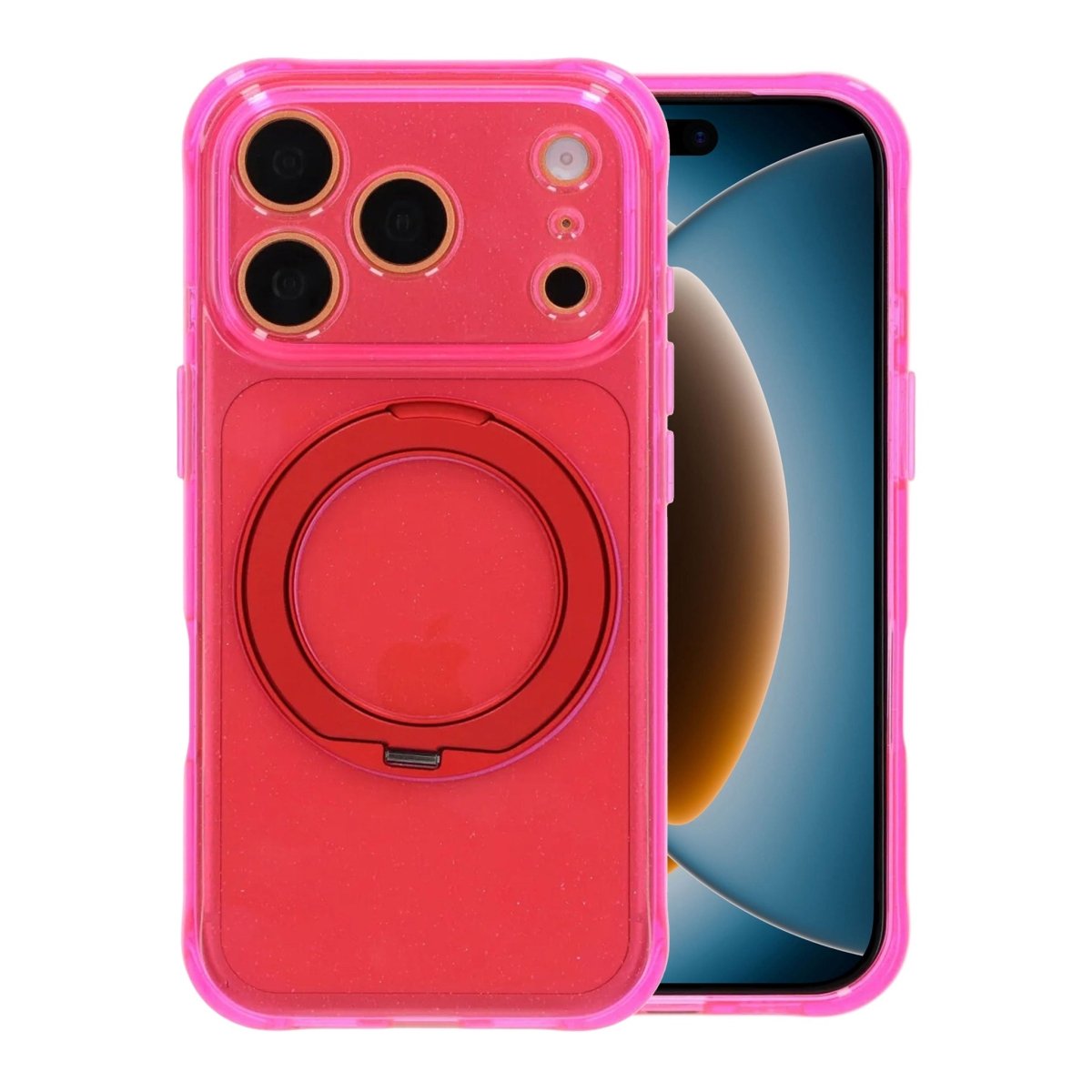 iPhone 17 Pro/iPhone 18 Pro Deksel Glitter Stativ MagSafe Rød