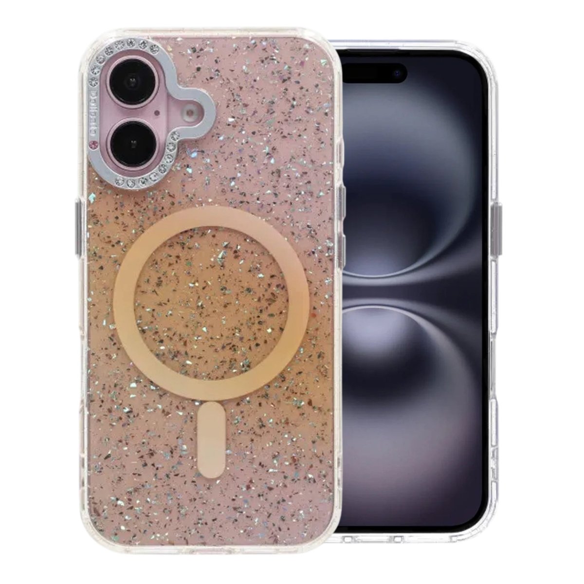 iPhone 16 Deksel Glitter Diamond MagSafe Gull