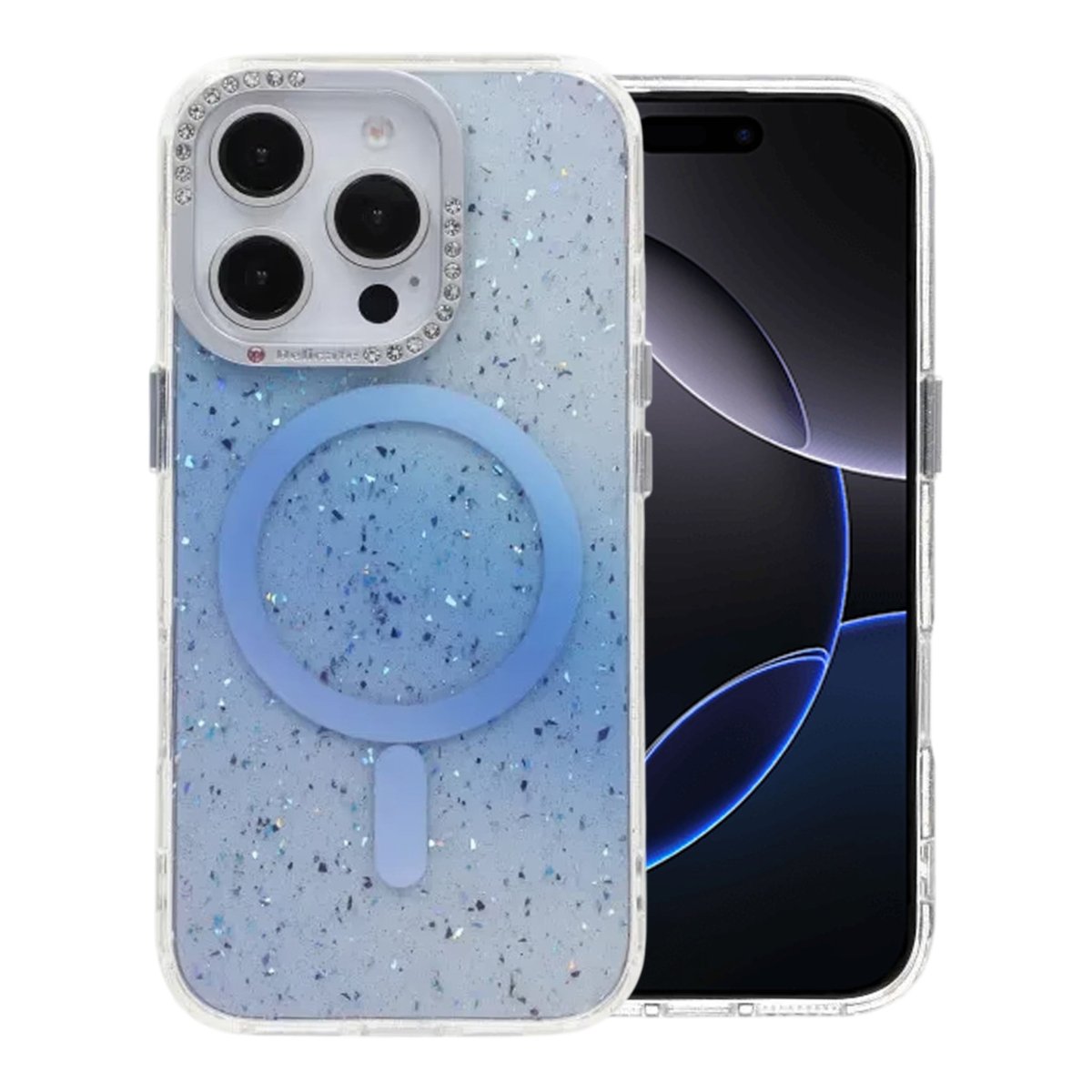 iPhone 16 Pro Max Deksel Glitter Diamond MagSafe Blå
