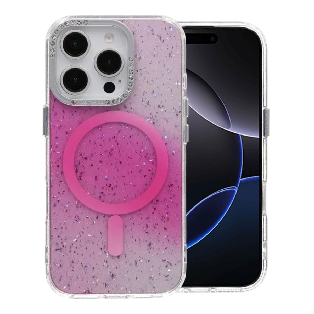 iPhone 16 Pro Deksel Glitter Diamond MagSafe Rosa