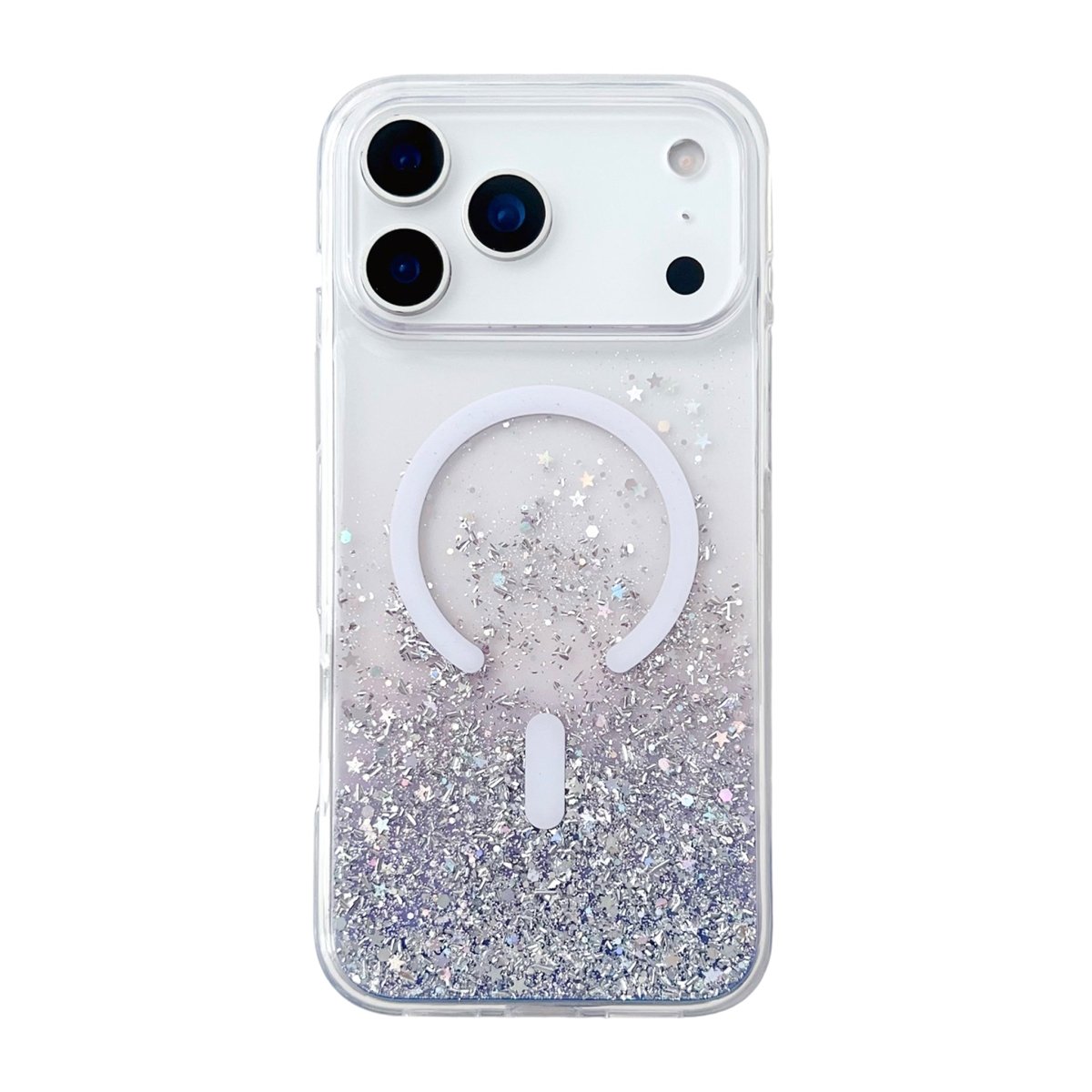 iPhone 17 Pro Max Deksel med glitter og stjerner, MagSafe, Lilla