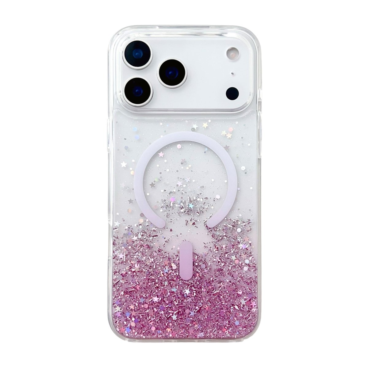 iPhone 17 Pro Deksel Glitter Stjerner MagSafe Rosa