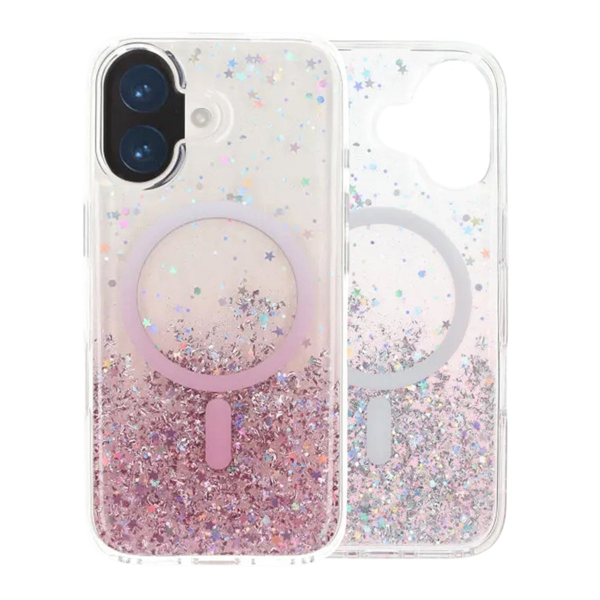 iPhone 17 Deksel Glitter Stjerner MagSafe Rosa