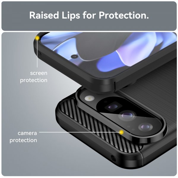 Google Pixel 10/Pixel 10 Pro Deksel Børstet Karbonfibertekstur Svart
