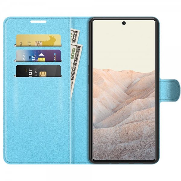 Google Pixel 6 Pro Etui Litchi Blå