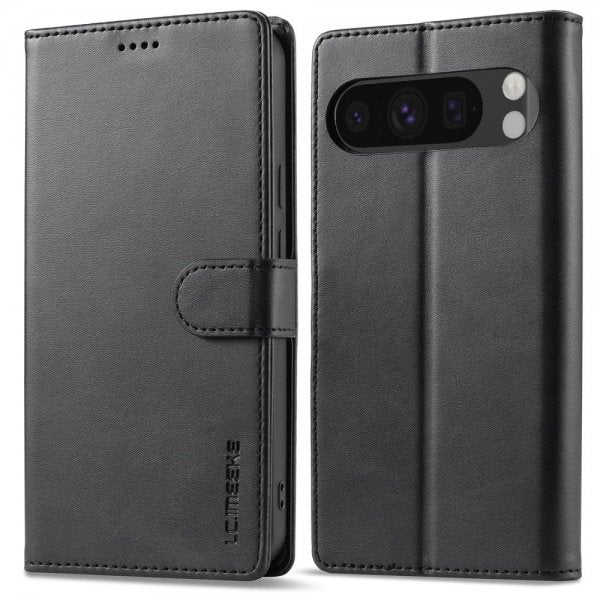 Lc.Imeeke Google Pixel 9/Pixel 9 Pro Etui med Kortlomme stativfunksjon Svart