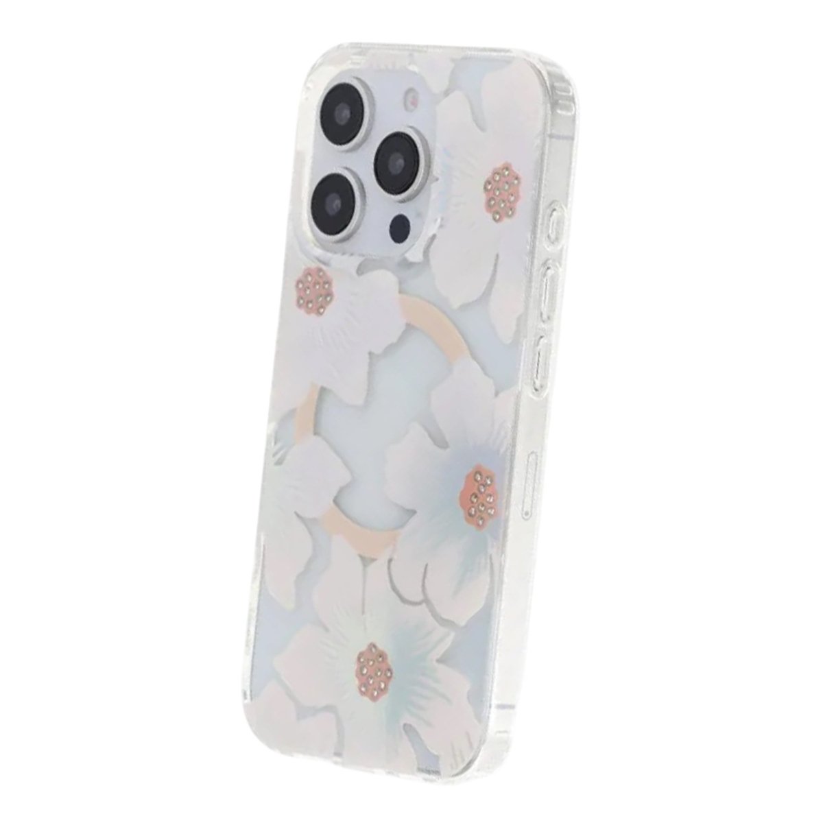 iPhone 16 Pro Deksel Blomstret strass MagSafe Blå Lilla