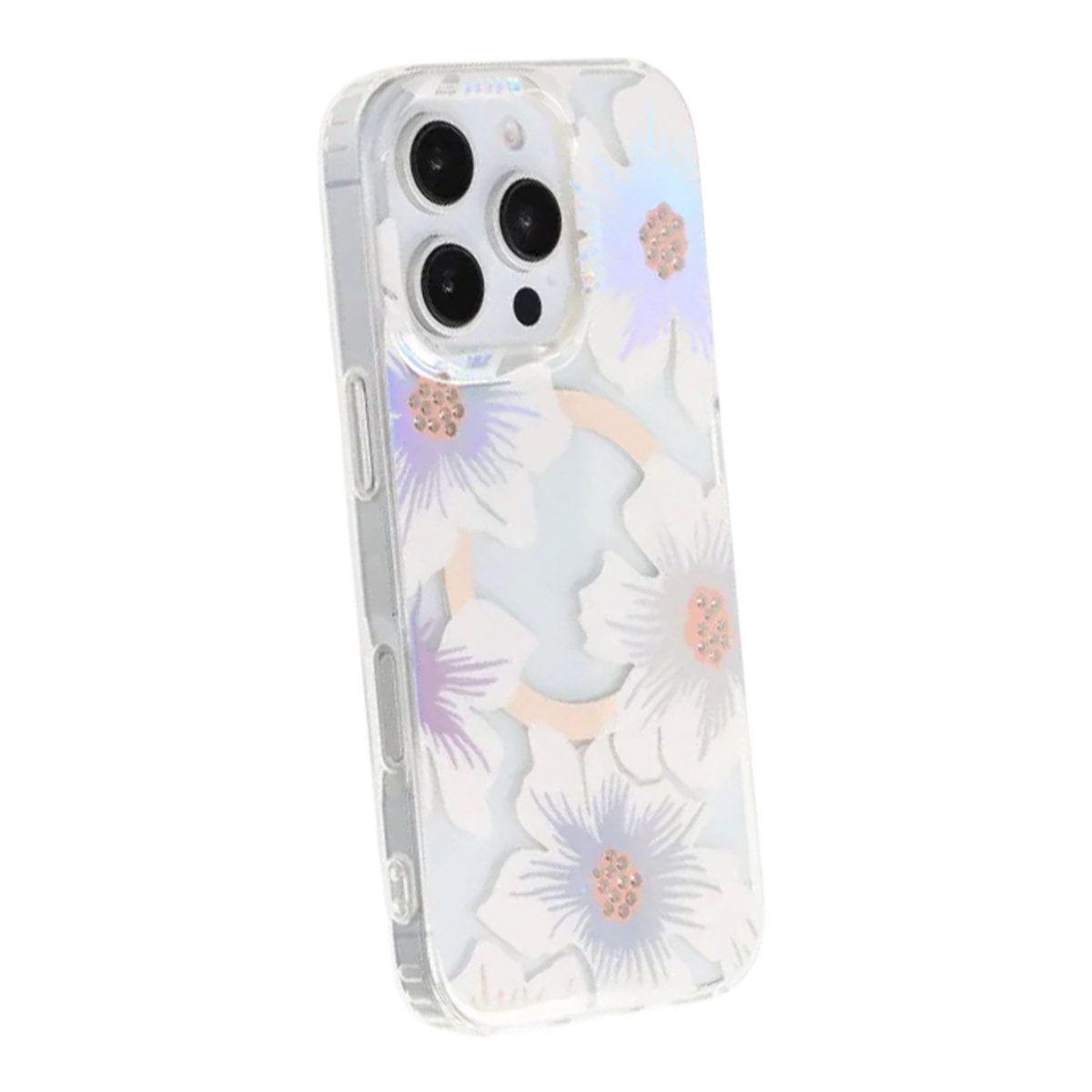 iPhone 16 Pro Max Deksel Blomstret strass MagSafe Blå Lilla