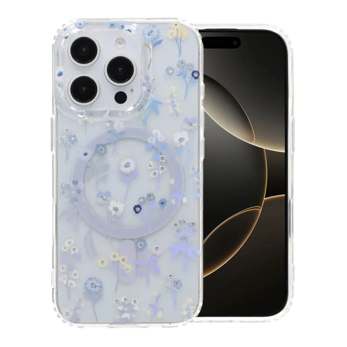 iPhone 16 Pro Max Deksel Blomstret strass MagSafe Lilla