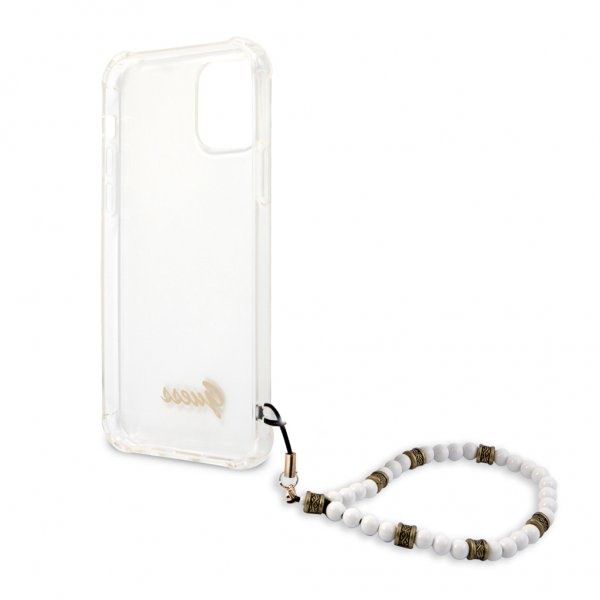Guess iPhone 12 Pro Max Deksel Script & Pearls Hvit Klar