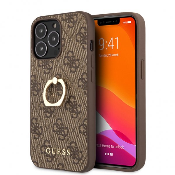 Guess iPhone 13 Pro Deksel Ring Stand Brun