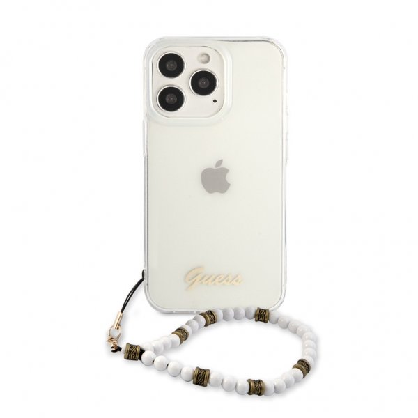Guess iPhone 13 Pro Deksel Pearl Handle Script Logo Hvit